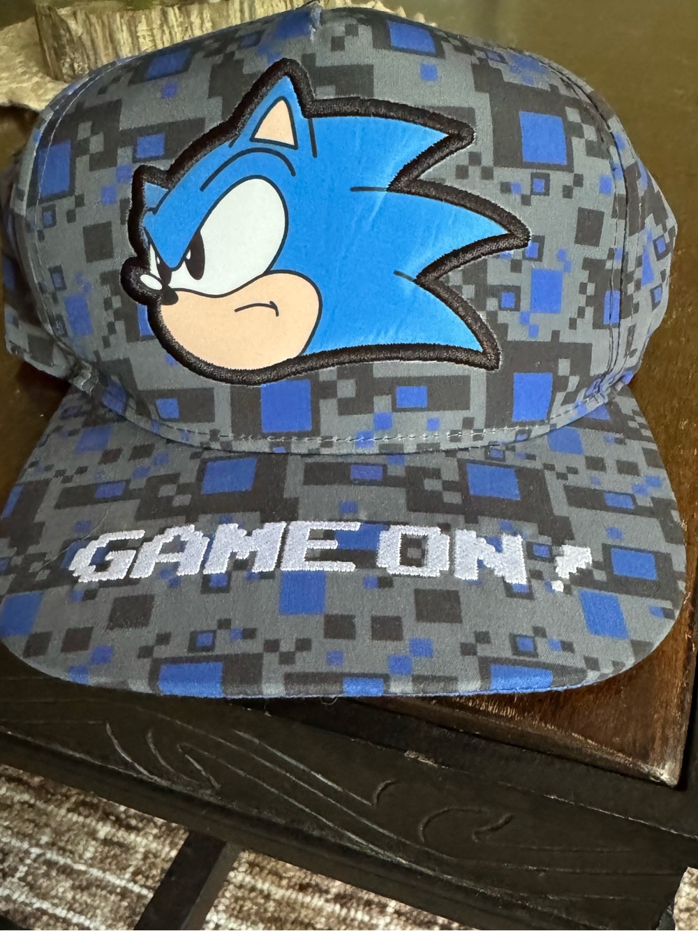 Sonic The Hedgehog Game On Snapback Hat SEGA Blue Digital Camo